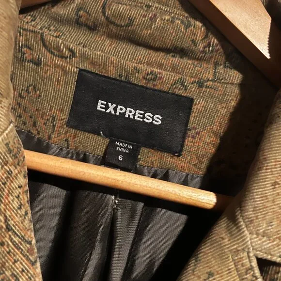 Vintage Express green paisley corduroy coat size 6 - Picture 10 of 15